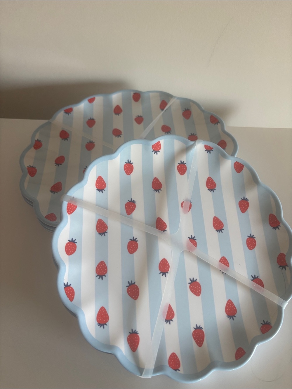 Strawberry Stripe Plates- Blue & Red